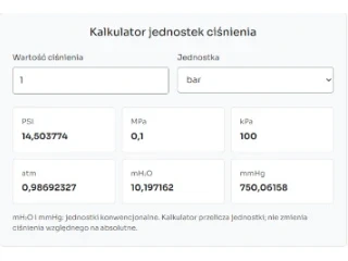 Kalkulator Jednostek Ciśnienia